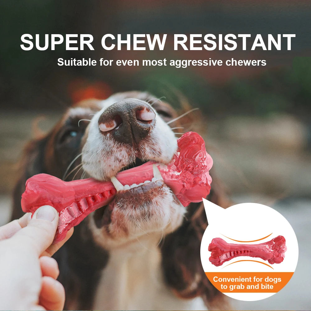 Pet Dog Bone Chew Toy for Chewers Treat Dispensing Durable Rubber Toothbrush Cleaning Toy Puppy Chewing