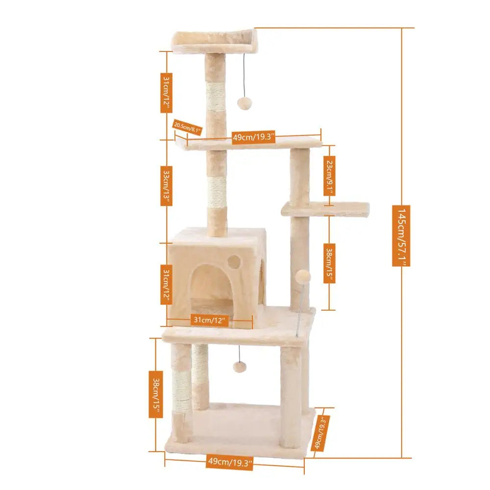 Luxury Pet Cat Tree House Condo Furniture Multi-Layer Cat Tower with Ladder Natural Sisal Scratching