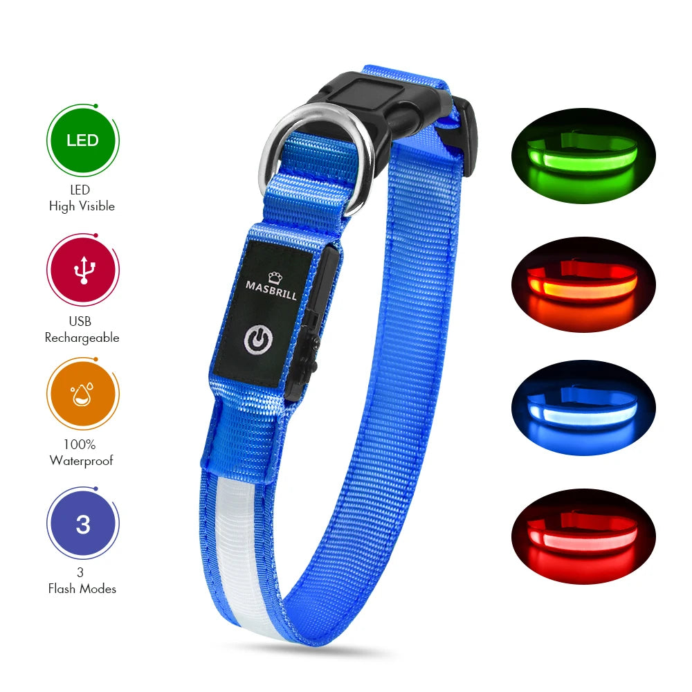 MASBRILL Dog Collar Luminous Pet Supplies Dog Collar Waterproof Safety Collars   No Logo