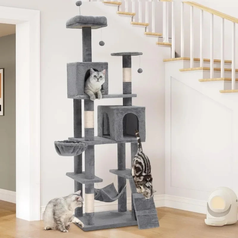 75in Cat Tree Tower for Indoor Cats, Multi-Level Cat Furniture with Scratching Posts, Cat Caves, Padded Perch