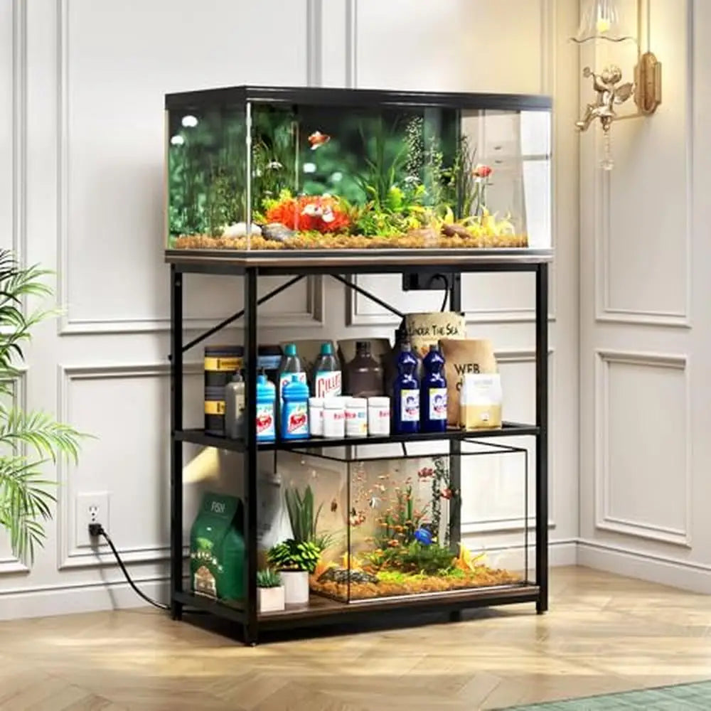 Aquarium Stand Charging Station 1000LB Capacity 31" Metal Reptile Tank Double Shelf Adjust Fish