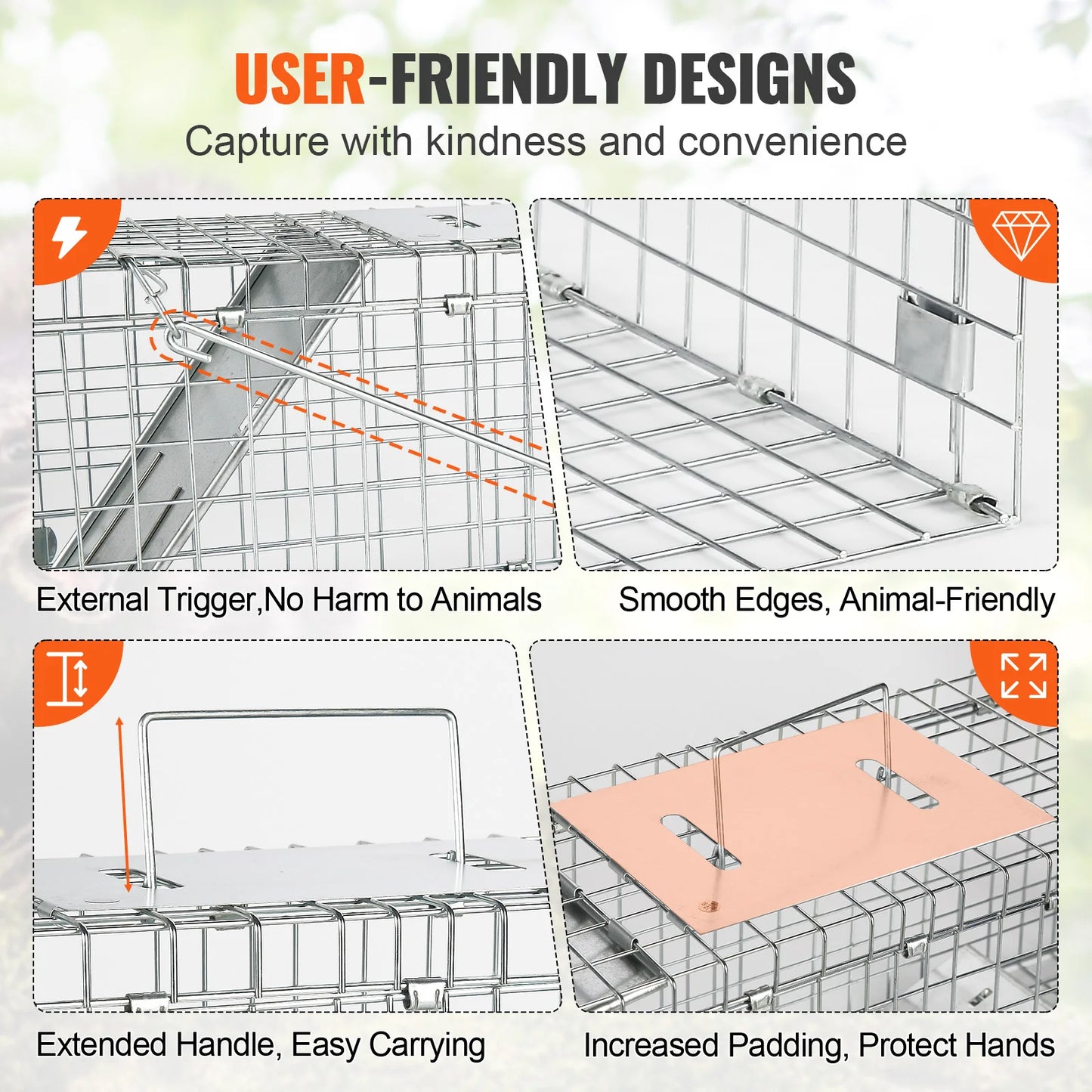 VEVOR Live Animal Cage Trap Humane Cat Rodent Control Folding with Handle for Stray Cats Rabbits Squirrels Raccoons Groundhogs