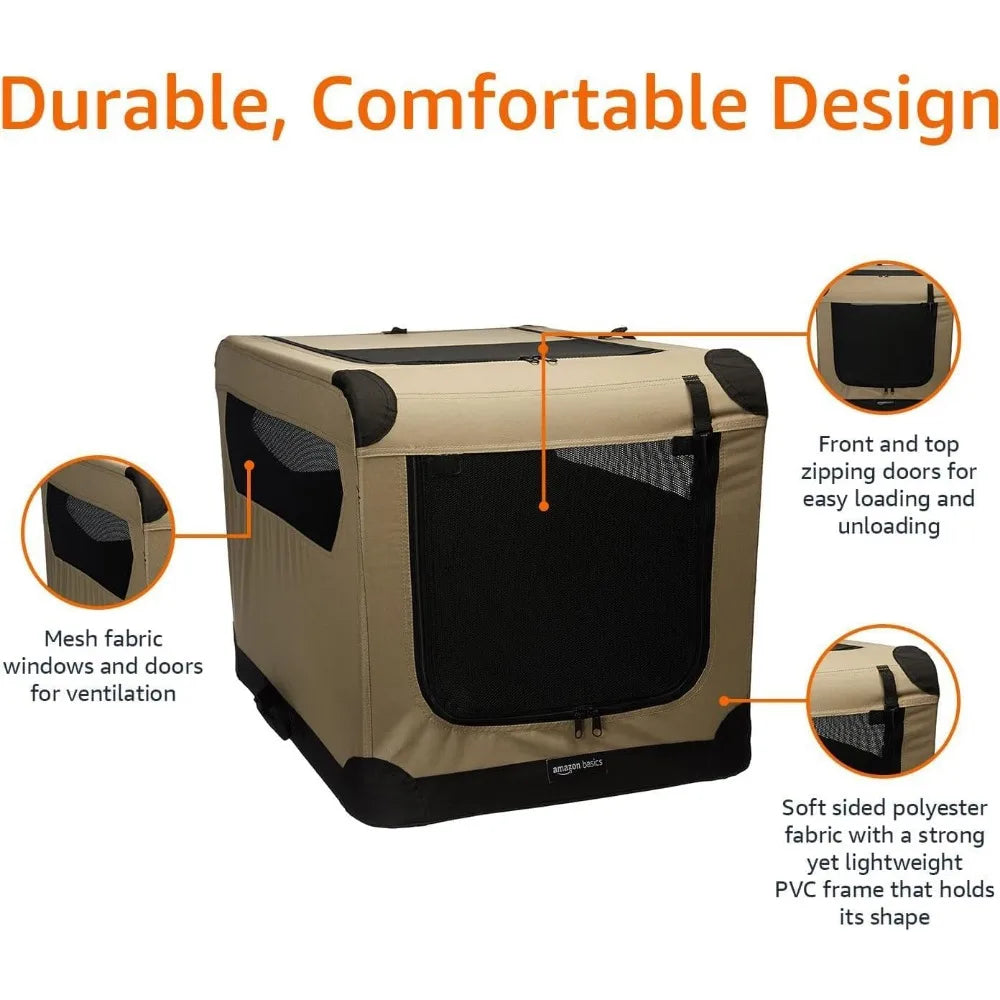 2-Door Portable Soft-Sided Folding Travel Crate Kennel,