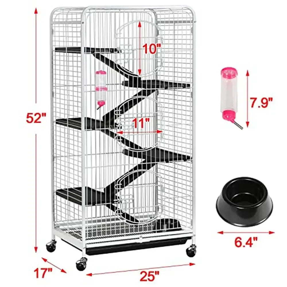 Large 6-Tier Metal Pet Cage 52" with 3 Doors Bowl Water Cat Kitten House Ferret Chinchilla Rabbit Squirrels Durable Sturdy