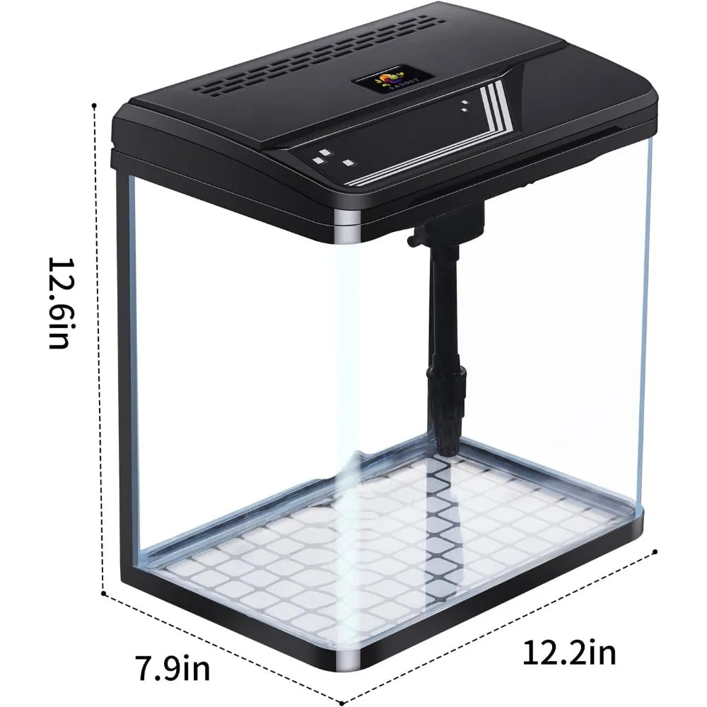 4 Gallon Aquarium Starter Kit Small Glass Betta Fish Tank Desktop Mini Fish Bowl for Shrimp Goldfish with Filter Pump LED Light
