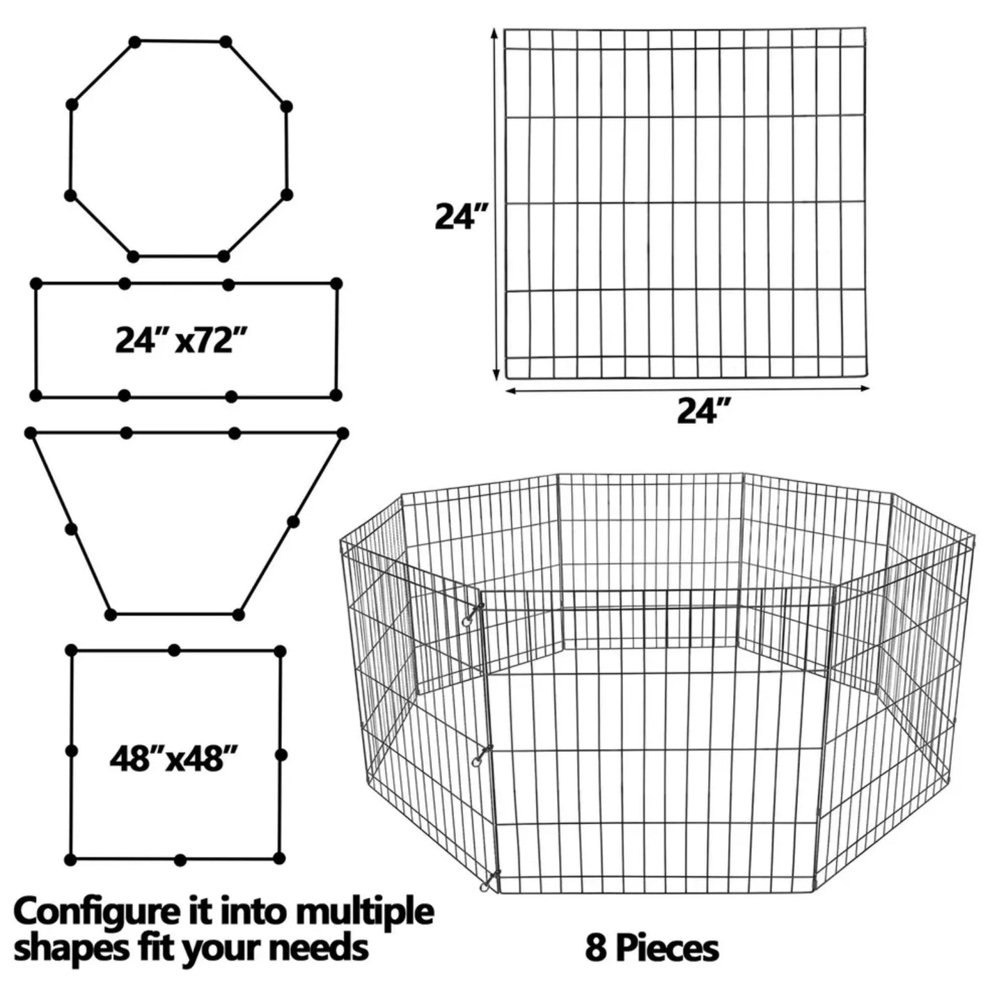 US 24/30/36/42/48" Dog Playpen 8 Panels Exercise Cage Tall Crate Dog Fence