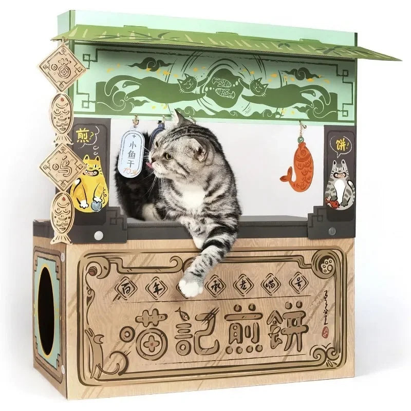Cat Beds for Indoor Cats, Cardboard Cat House with Scratchers, Izakaya Bar, Large Sturdy