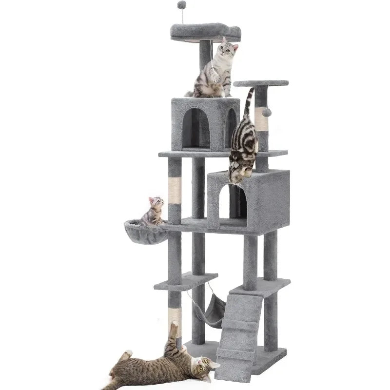 75in Cat Tree Tower for Indoor Cats, Multi-Level Cat Furniture with Scratching Posts, Cat Caves, Padded Perch