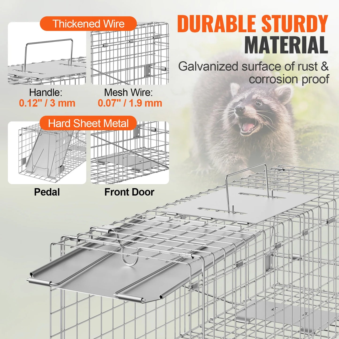 VEVOR Live Animal Cage Trap Humane Cat Rodent Control Folding with Handle for Stray Cats Rabbits Squirrels Raccoons Groundhogs