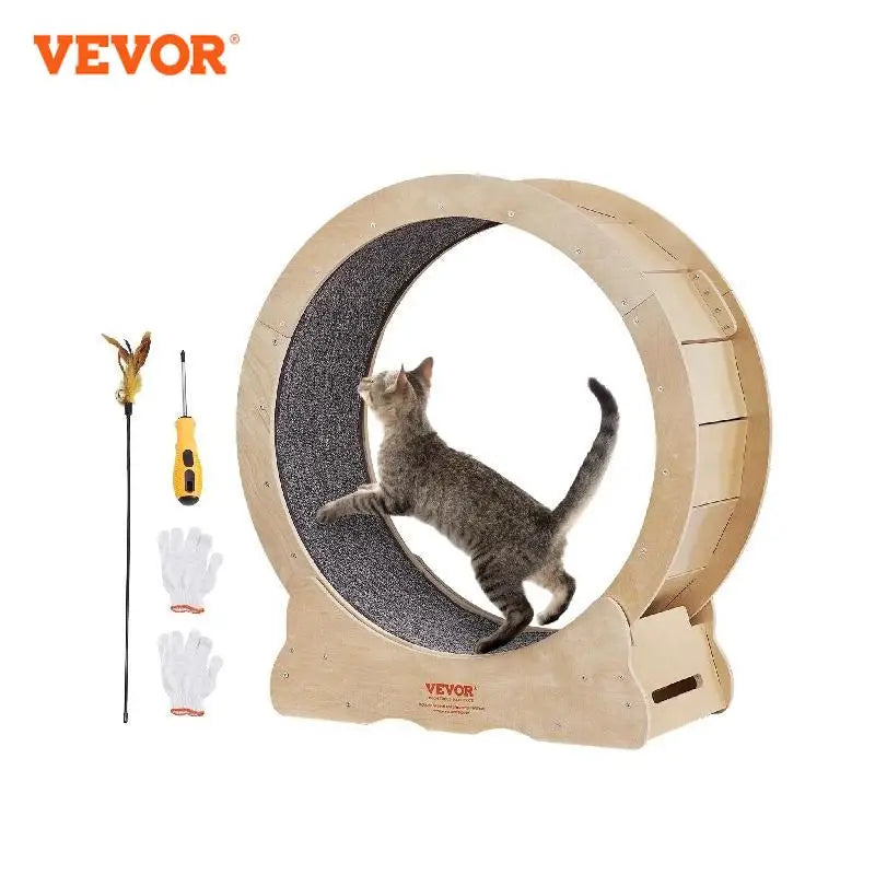 VEVOR Cat Exercise Wheel Natural Wood Silent Running Toy Treadmill Roller Wheel