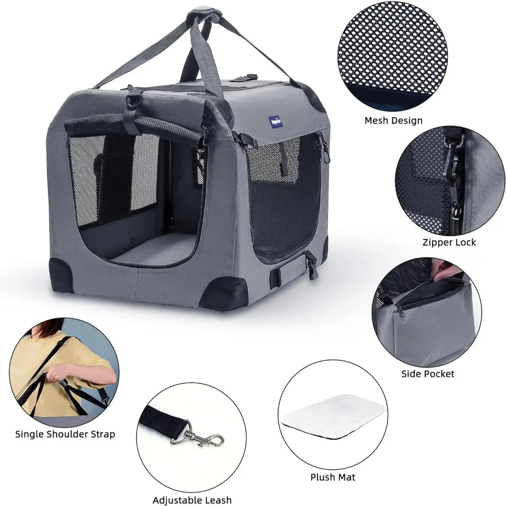 Portable Collapsible Dog Crate, Travel Dog Crate 24x17x17 with Soft Warm Blanket and Foldable Bowl for Large Cats
