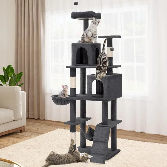 75in Cat Tree Tower for Indoor Cats, Multi-Level Cat Furniture with Scratching Posts, Cat Caves, Padded Perch