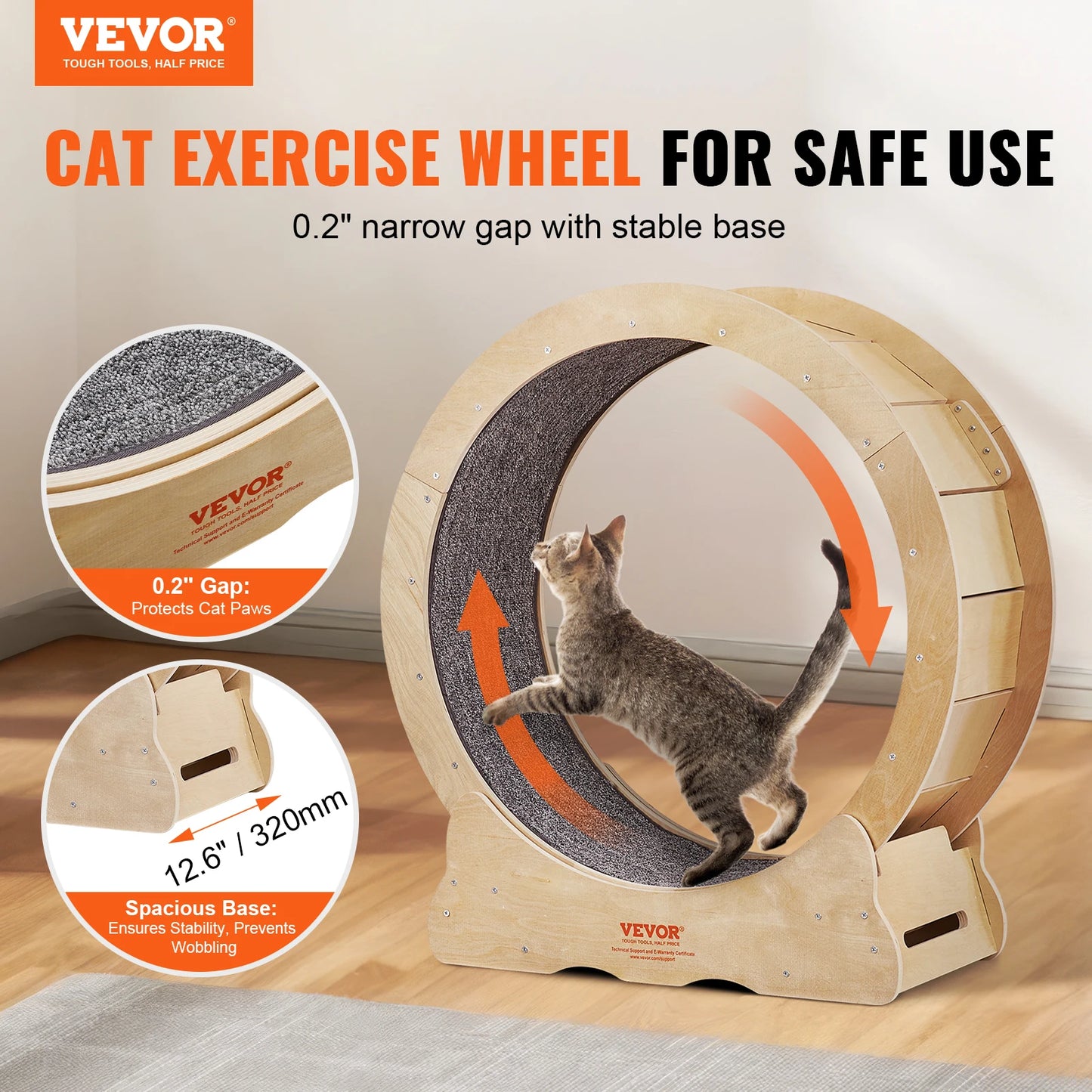 VEVOR Cat Exercise Wheel Natural Wood Silent Running Toy Treadmill Roller Wheel
