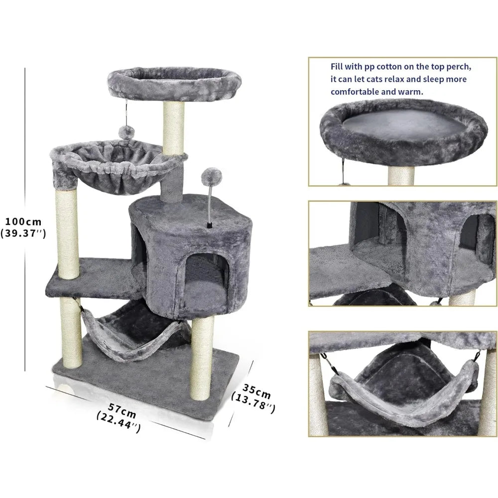 Newest Cat Tree with Cat Condo and Big Hammock,Grey