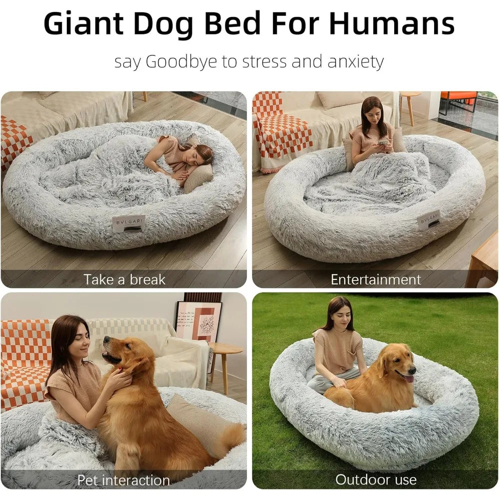 Dog Bed 75" L * 50" W * 14" Th Dog Beds for Large Dogs Giant Dog Bed Human Size  Bed for People 30D Sponge Bean Bag