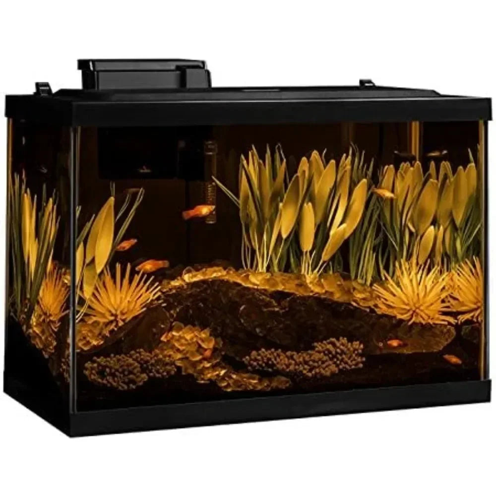 Includes LED Lighting and Decor Fishbowl Aquarium 20 Gallon Fish Tank Kit Aquatic Pet Supplies
n