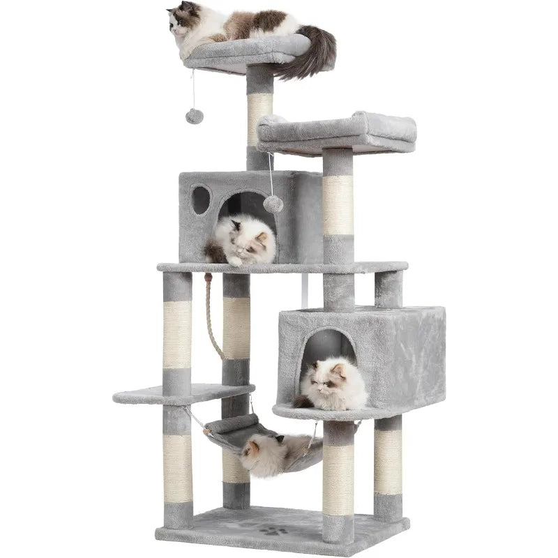 Multi-Level Cat Tree Condo Furniture Scratching Posts,2 Plush Condos, Perch Hammock for Kittens, Cats and Pets
