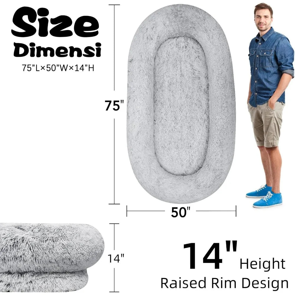 Dog Bed 75" L * 50" W * 14" Th Dog Beds for Large Dogs Giant Dog Bed Human Size  Bed for People 30D Sponge Bean Bag