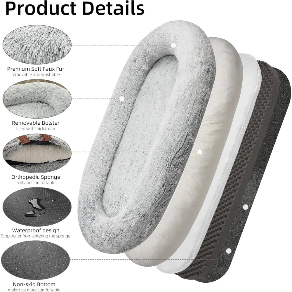 Dog Bed 75" L * 50" W * 14" Th Dog Beds for Large Dogs Giant Dog Bed Human Size  Bed for People 30D Sponge Bean Bag