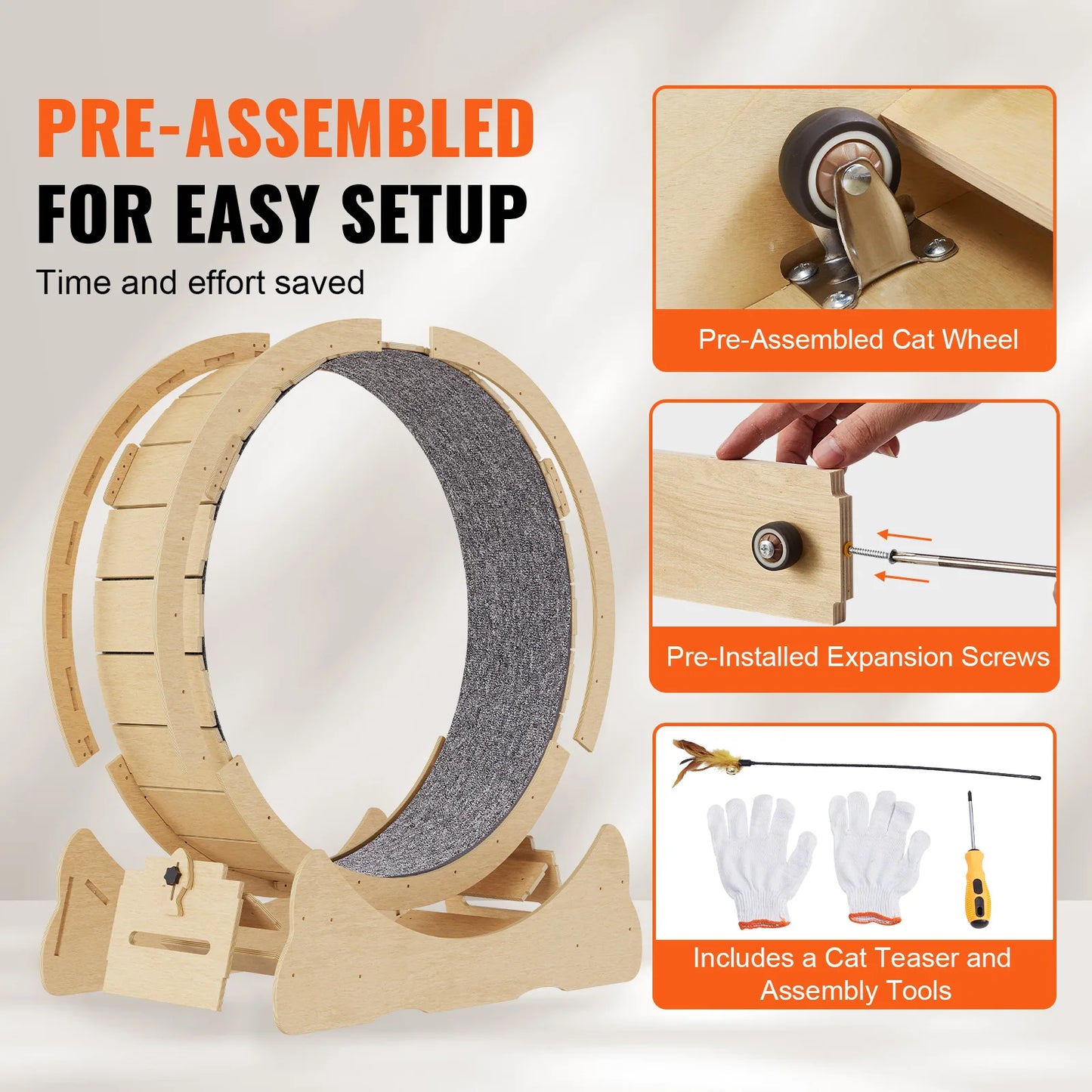 VEVOR Cat Exercise Wheel Natural Wood Silent Running Toy Treadmill Roller Wheel