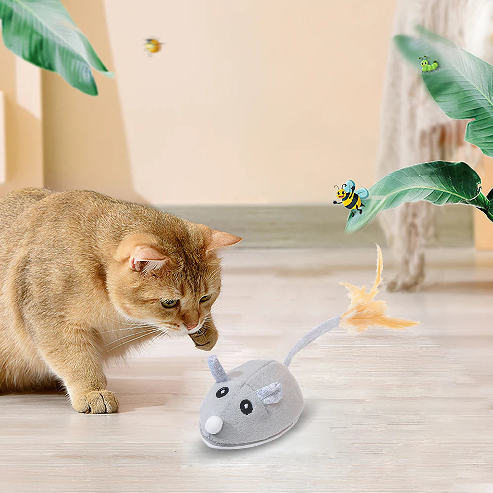 Cat Toys Automatic Interactive Plush Mouse Kitten Teaser Feather Toy Cute Motion Rat Pet Supplies USB Rechargeable Cat Products