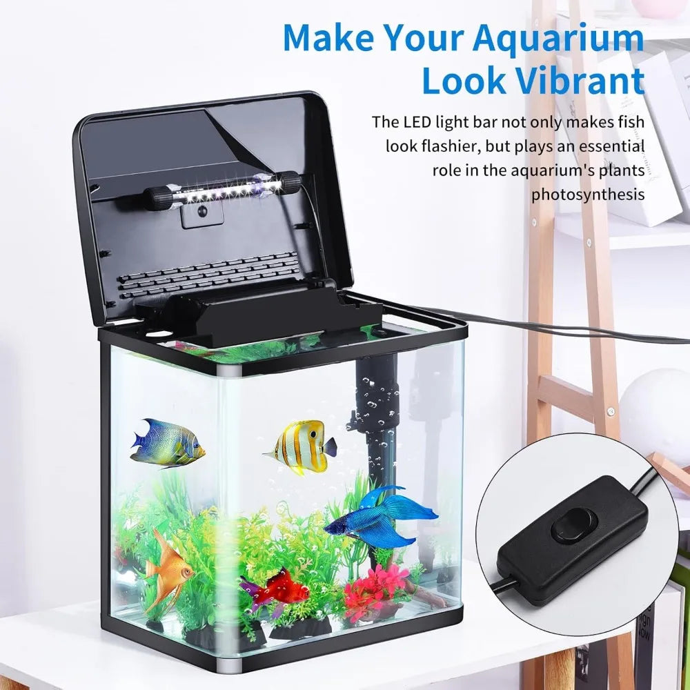 4 Gallon Aquarium Starter Kit Small Glass Betta Fish Tank Desktop Mini Fish Bowl for Shrimp Goldfish with Filter Pump LED Light