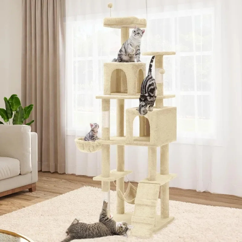 75in Cat Tree Tower for Indoor Cats, Multi-Level Cat Furniture with Scratching Posts, Cat Caves, Padded Perch