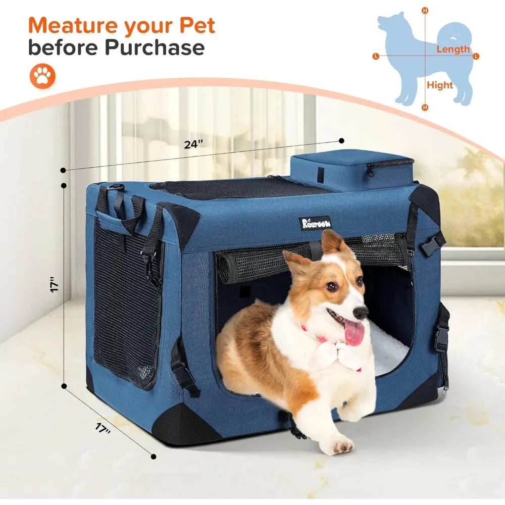 Soft Dog Crate with 2 Bowls, Collapsible Travel Pet Carrier Bag for Cats Dogs Puppies Kittens (Navy)