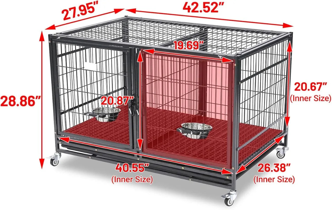 43 Open Top Stackable Heavy Duty Dog Cage w/Floor Grid Tray Divider Feeding Bowl ONE CAGE INCLUDED ONLY