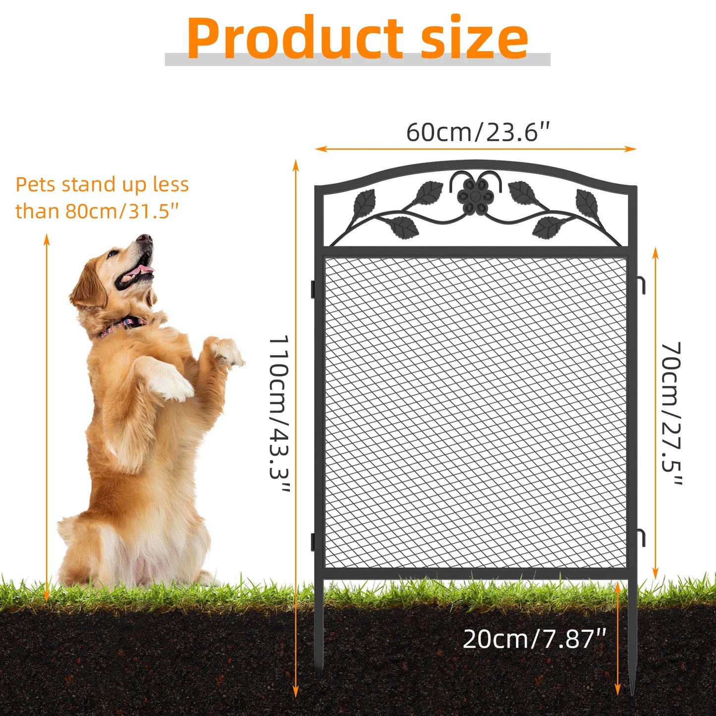 Metal Garden Fence 60x110cm, 5 Panels Rustproof