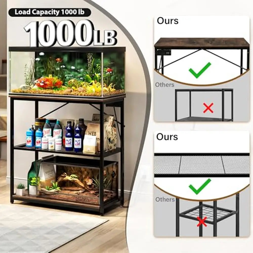 Aquarium Stand Charging Station 1000LB Capacity 31" Metal Reptile Tank Double Shelf Adjust Fish