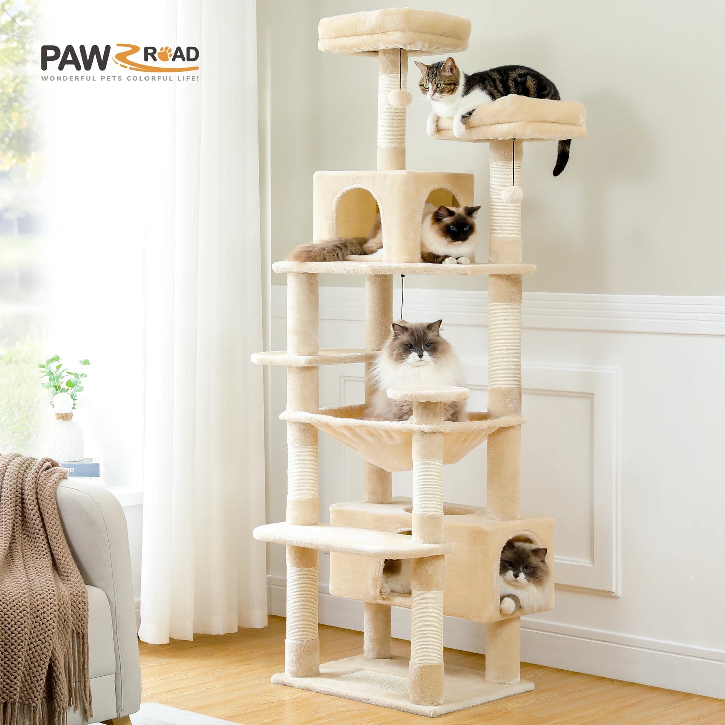 Luxury Pet Cat Tree House Condo Furniture Multi-Layer Cat Tower with Ladder Natural Sisal Scratching