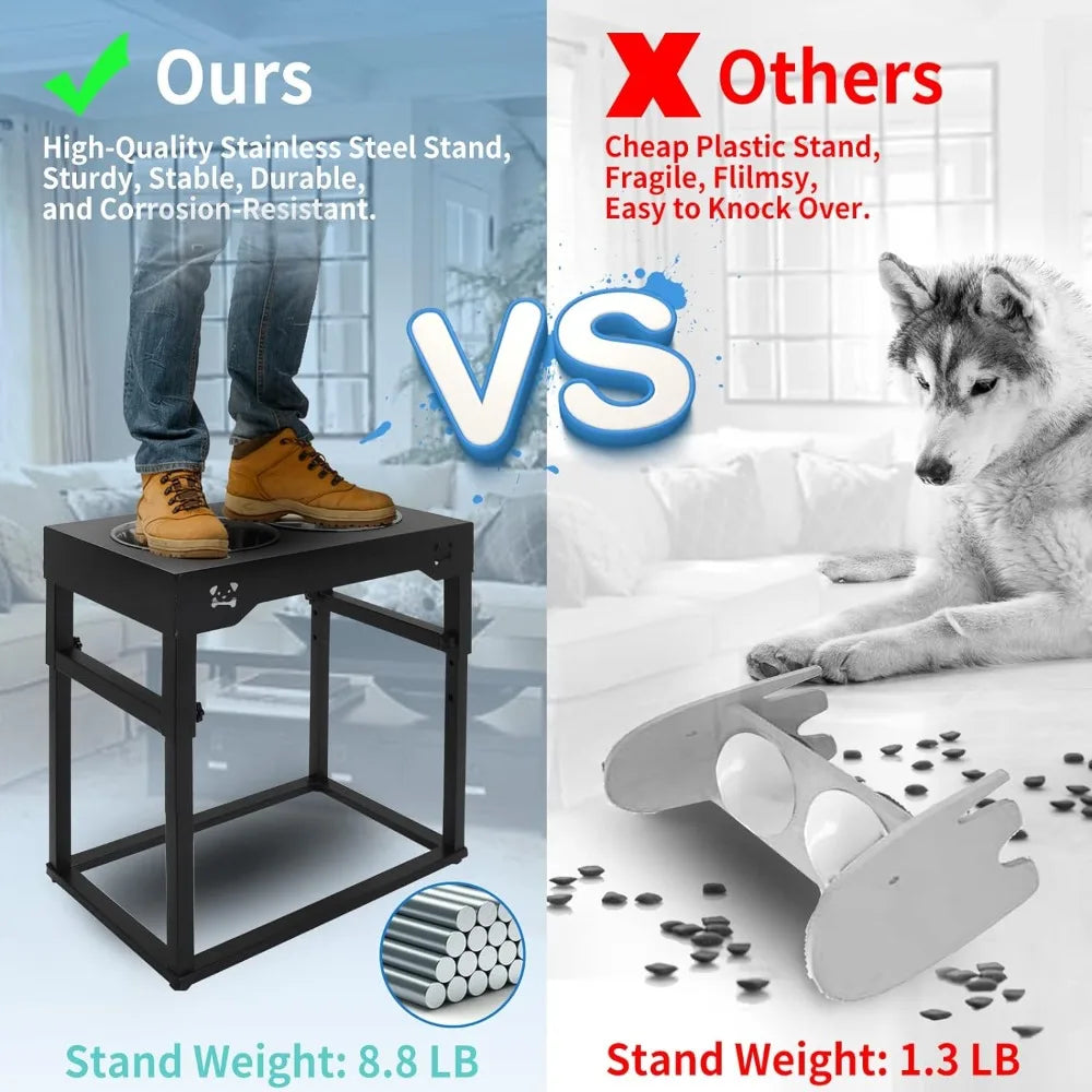 Elevated Dog Bowl Stand, 8.8 Lb Weight Capacity, Adjustable 8 Heights, Stainless Steel, Reduces Joint Stress,