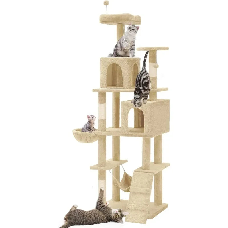 75in Cat Tree Tower for Indoor Cats, Multi-Level Cat Furniture with Scratching Posts, Cat Caves, Padded Perch