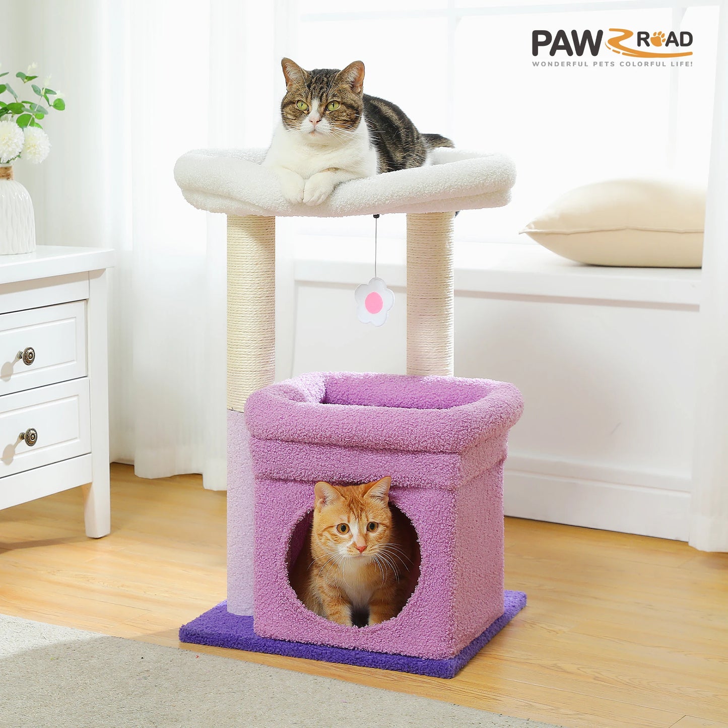 H228cm Cat Tree Toy Condo Cat Climbing Tower Multi-layer With Hammock
