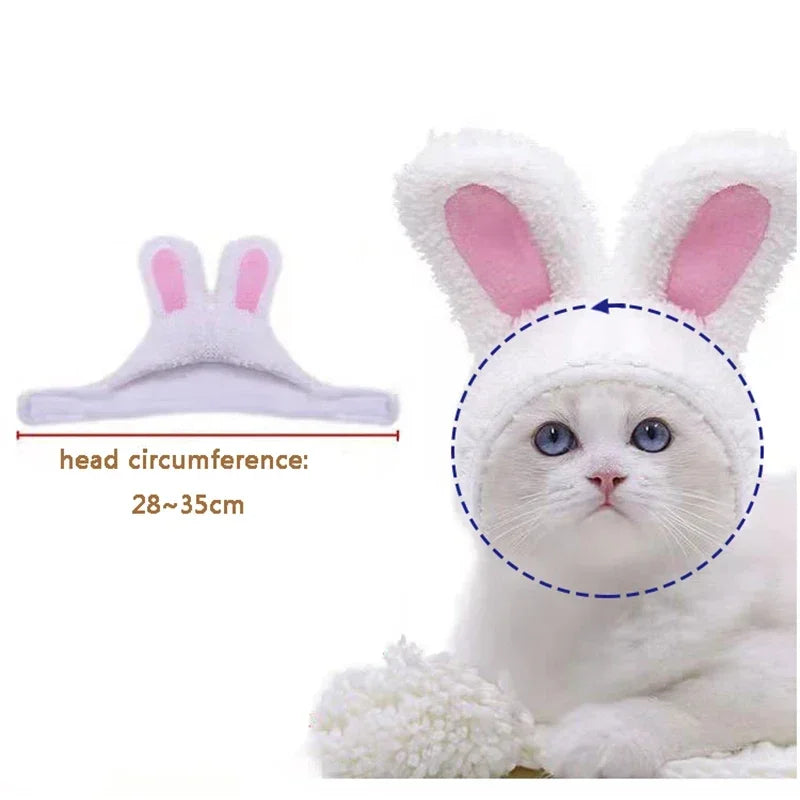 Funny Cat Headgear Cute Rabbit Ears Cap for Cats Warm Plush Pet Hat Christmas Cosplay