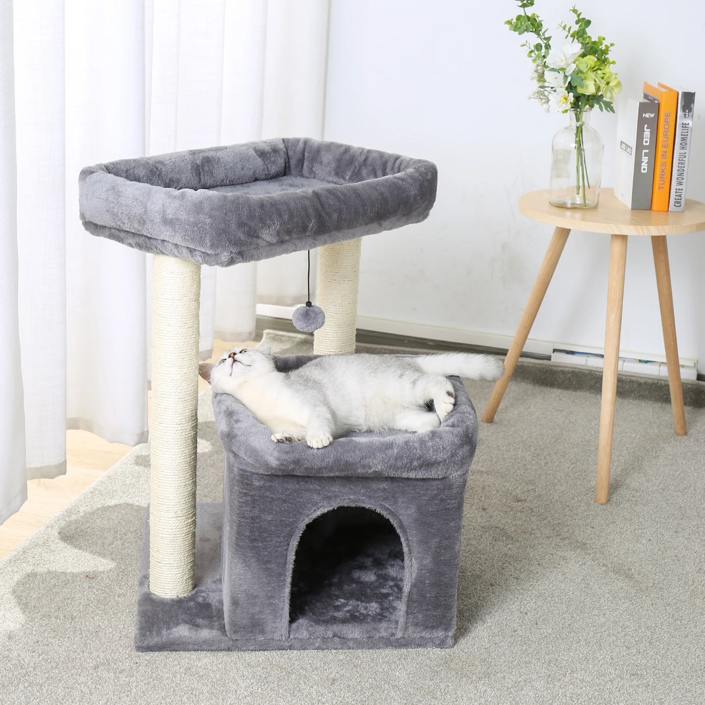 H228cm Cat Tree Toy Condo Cat Climbing Tower Multi-layer With Hammock