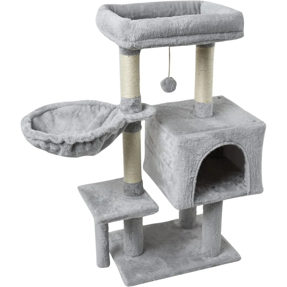 FISH&NAP Cute Cat Tree Kitten Tower for Indoor Condo Sisal Scratching Posts with Jump Platform Furniture Activity