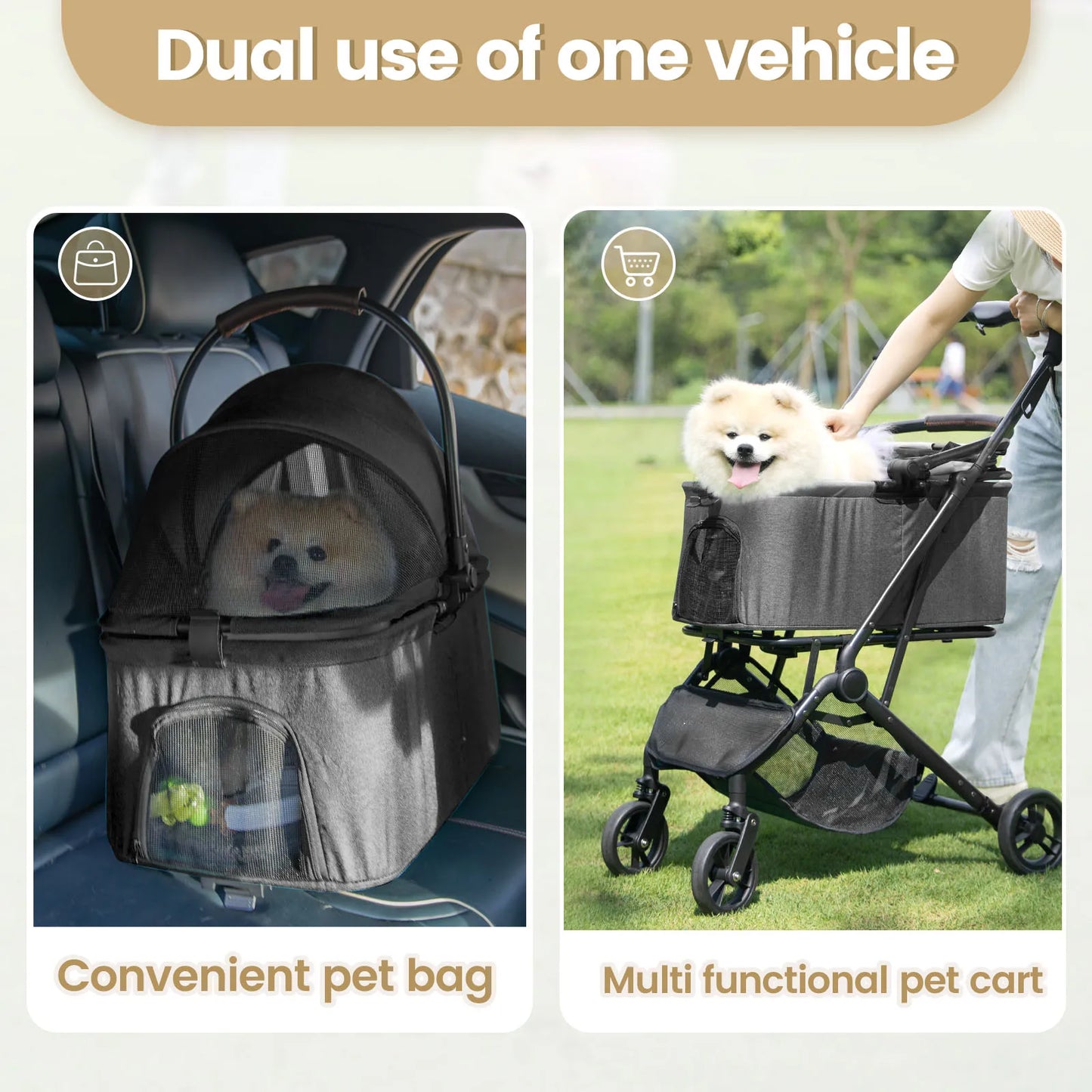 Pet Stroller for Dogs Dog Strollers for Small/Medium Dogs With Detachable Carrier