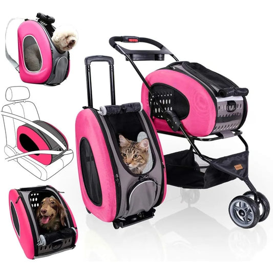 Five in One Convertible and Foldable Small - Multifunctional Combination - 16 Pound Pet - Pink, Cat and Dog Pet Car