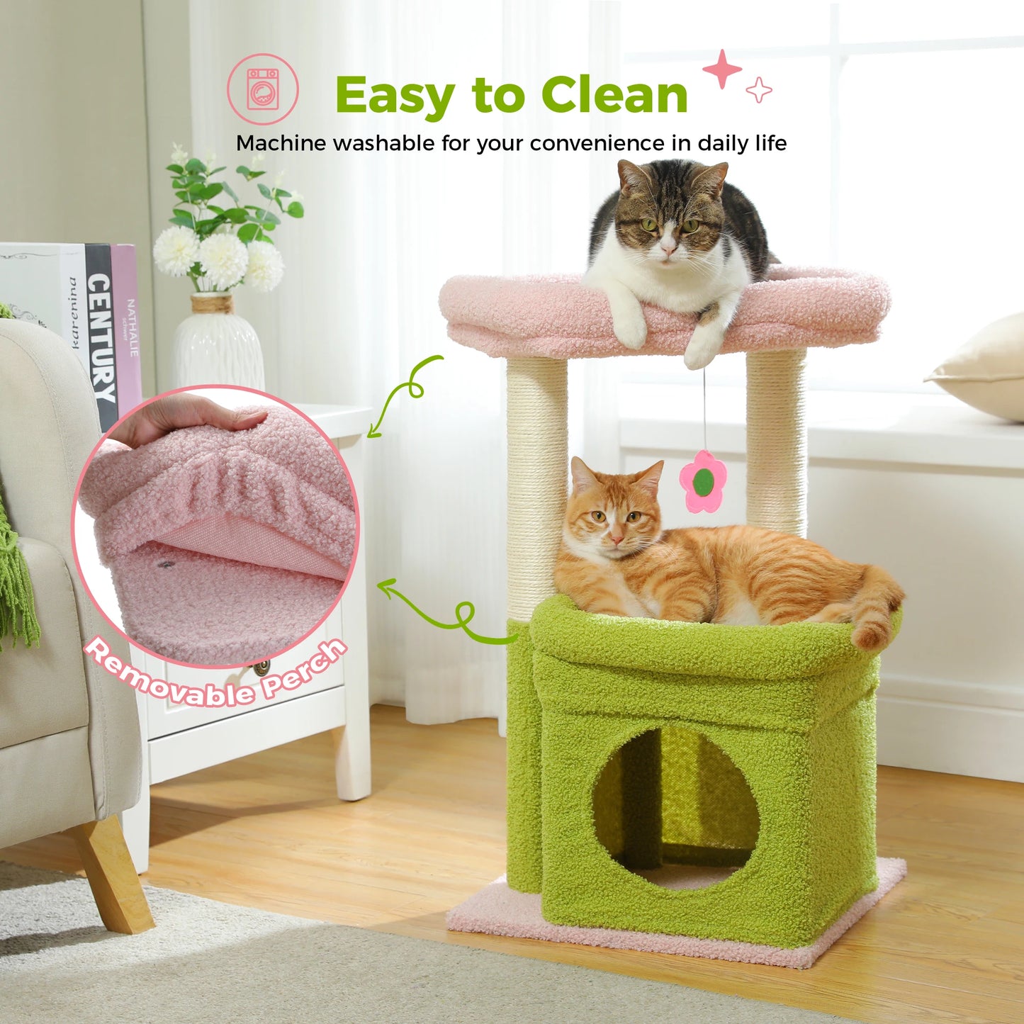 H228cm Cat Tree Toy Condo Cat Climbing Tower Multi-layer With Hammock
