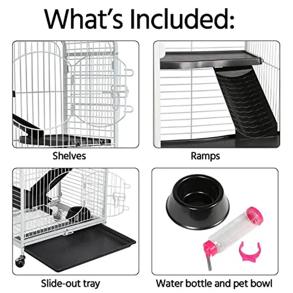 Large 6-Tier Metal Pet Cage 52" with 3 Doors Bowl Water Cat Kitten House Ferret Chinchilla Rabbit Squirrels Durable Sturdy