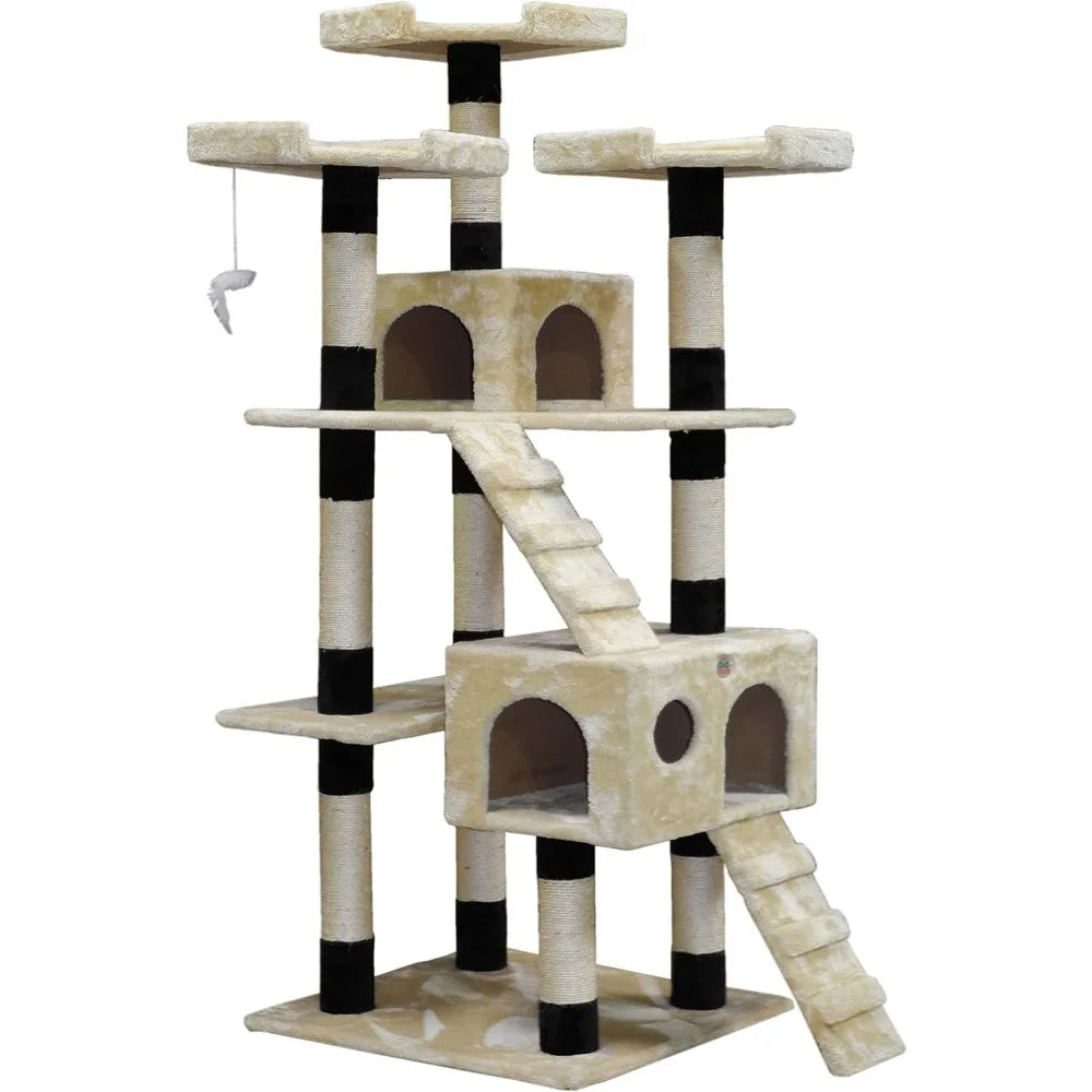 72" Tall Extra Large Cat Tree Kitty Tower Condo Cat House for Large Indoor Cats Play Scratch Hide Climb Activity Furniture