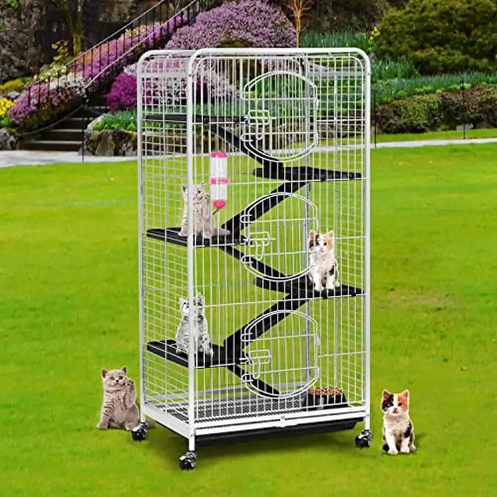 Large 6-Tier Metal Pet Cage 52" with 3 Doors Bowl Water Cat Kitten House Ferret Chinchilla Rabbit Squirrels Durable Sturdy
