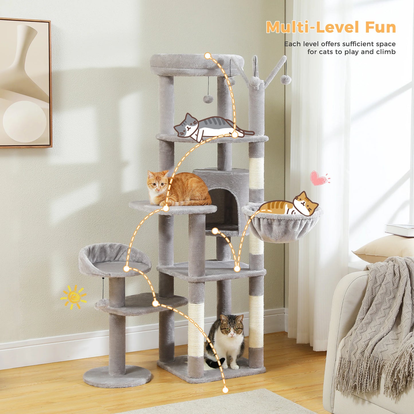 Multi-Level Cactus Cat Tree with Condo Hammock Scratching Post for Kitten Bed Cat Scrapers
