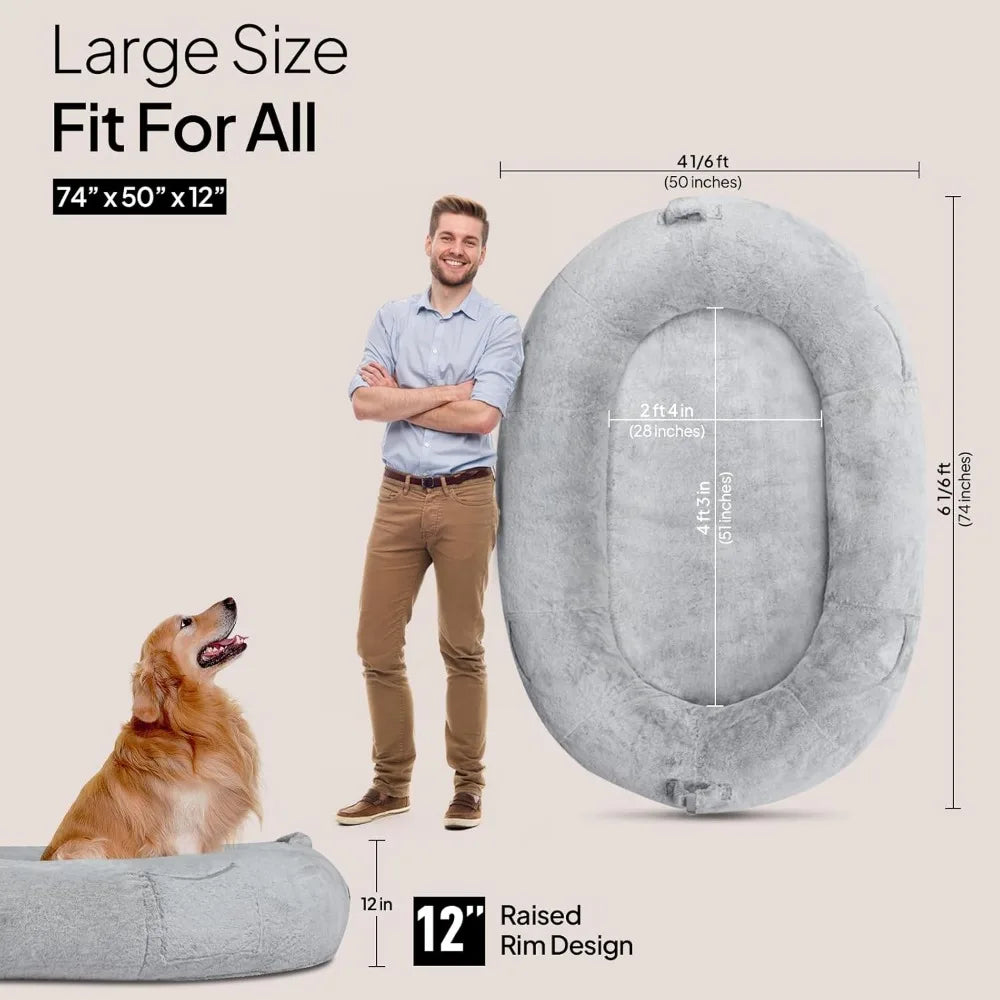 Human Dog Bed for People Large - Bean Bag Adult Size Giant Extra Sized for Kid Waterproof and Washable Anti-Slip Grey