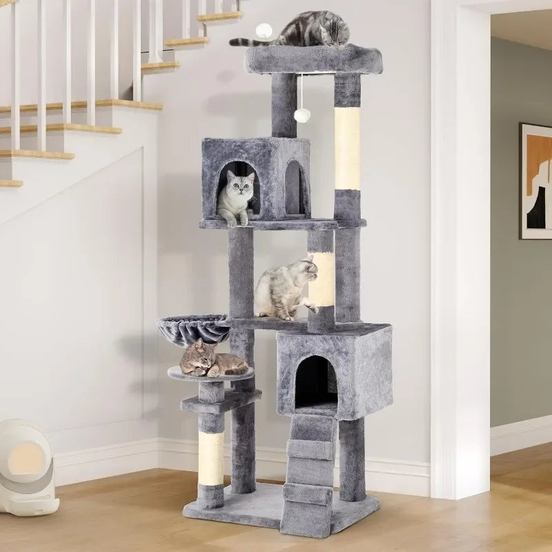 75in Cat Tree Tower for Indoor Cats, Multi-Level Cat Furniture with Scratching Posts, Cat Caves, Padded Perch