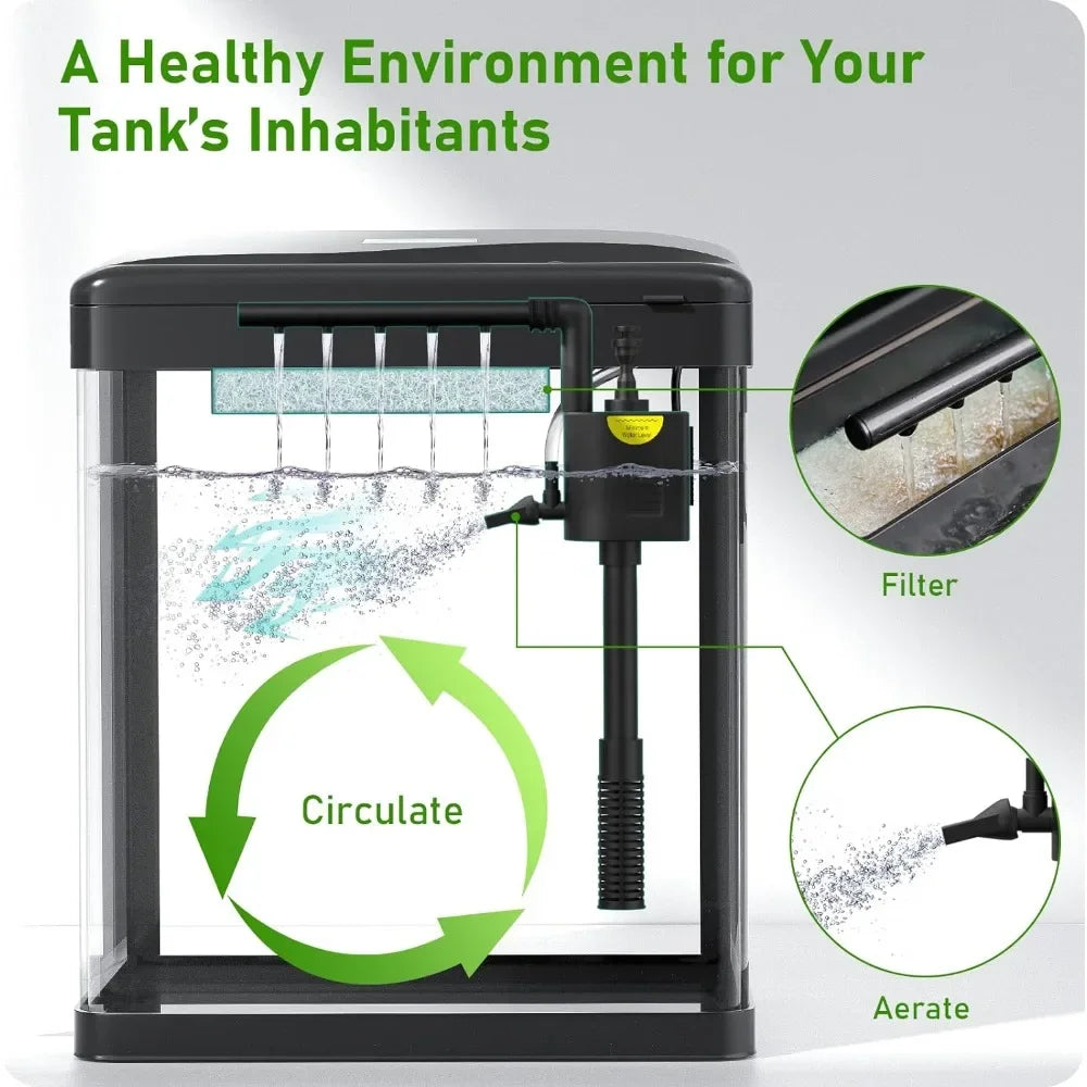 Fishbowl 3 in 1 Fish Tank with Filter and Light, Aquarium Shrimp, Goldfish 2 Gallon Glass,