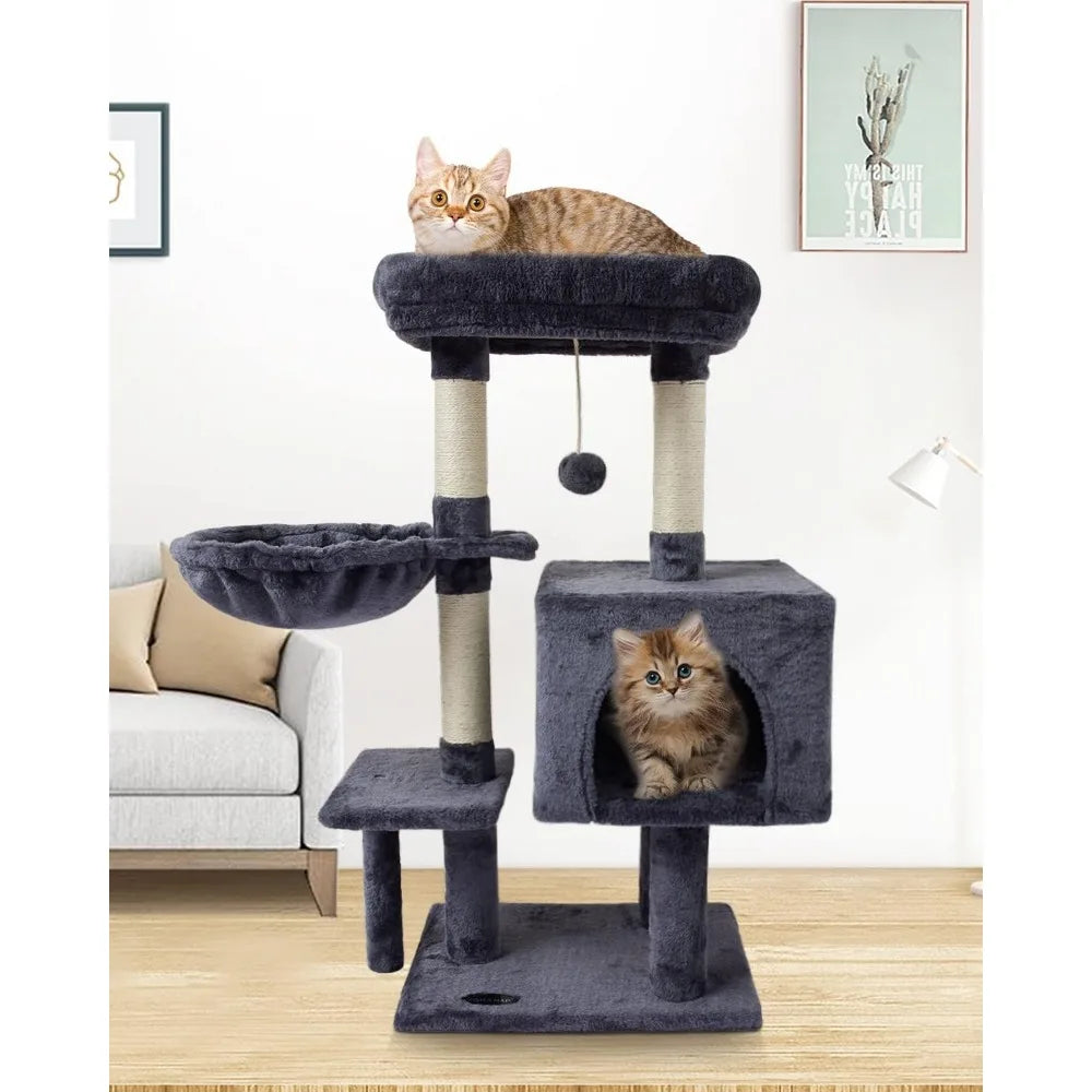 FISH&NAP Cute Cat Tree Kitten Tower for Indoor Condo Sisal Scratching Posts with Jump Platform Furniture Activity