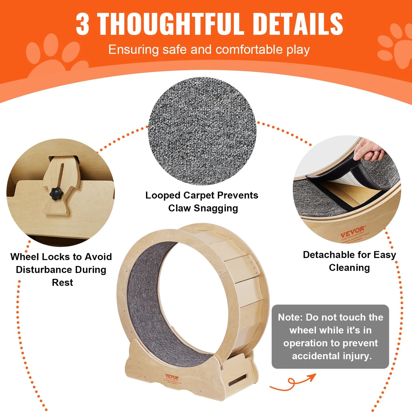 VEVOR Cat Exercise Wheel Natural Wood Silent Running Toy Treadmill Roller Wheel